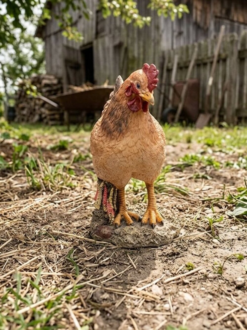 Rustic Resin Farmhouse Hen Figurine (Brown / Heritage Breed Style)